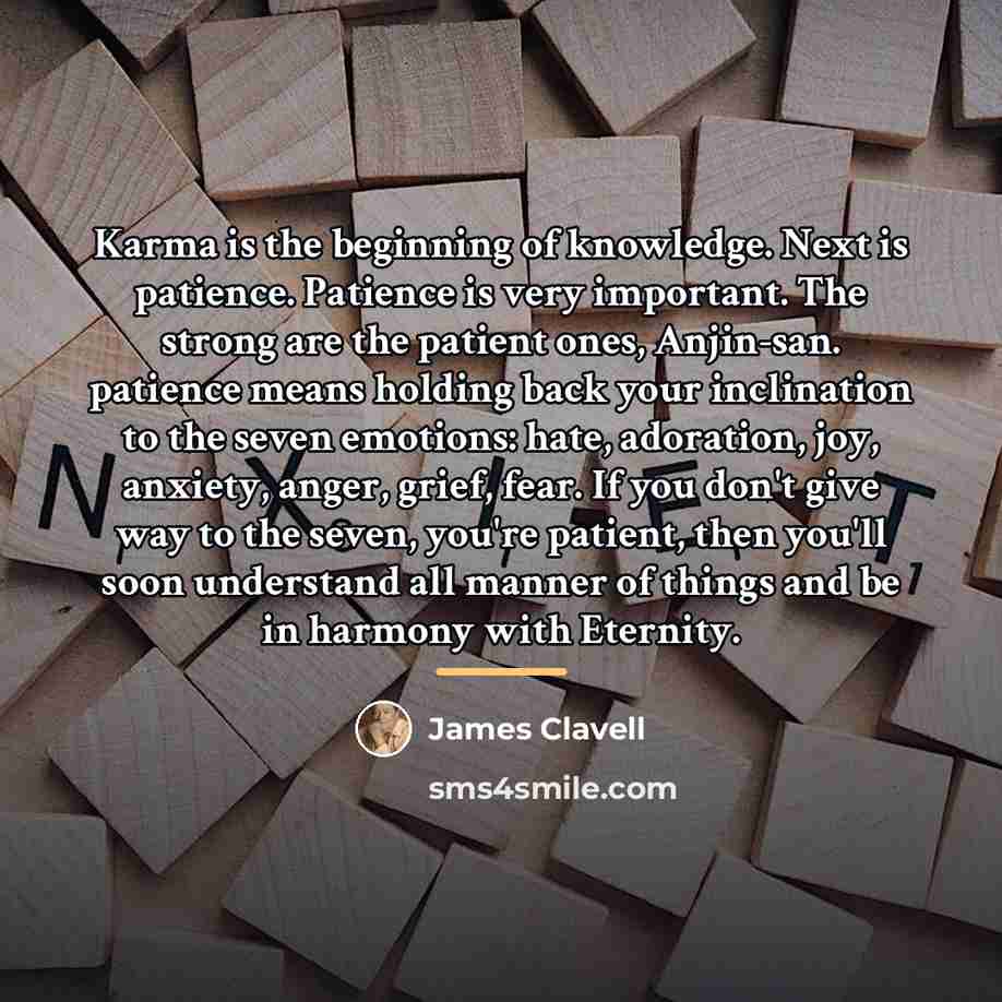 “Karma is the beginning of knowledge. Next is patience. Patience…” quote by James Clavell
