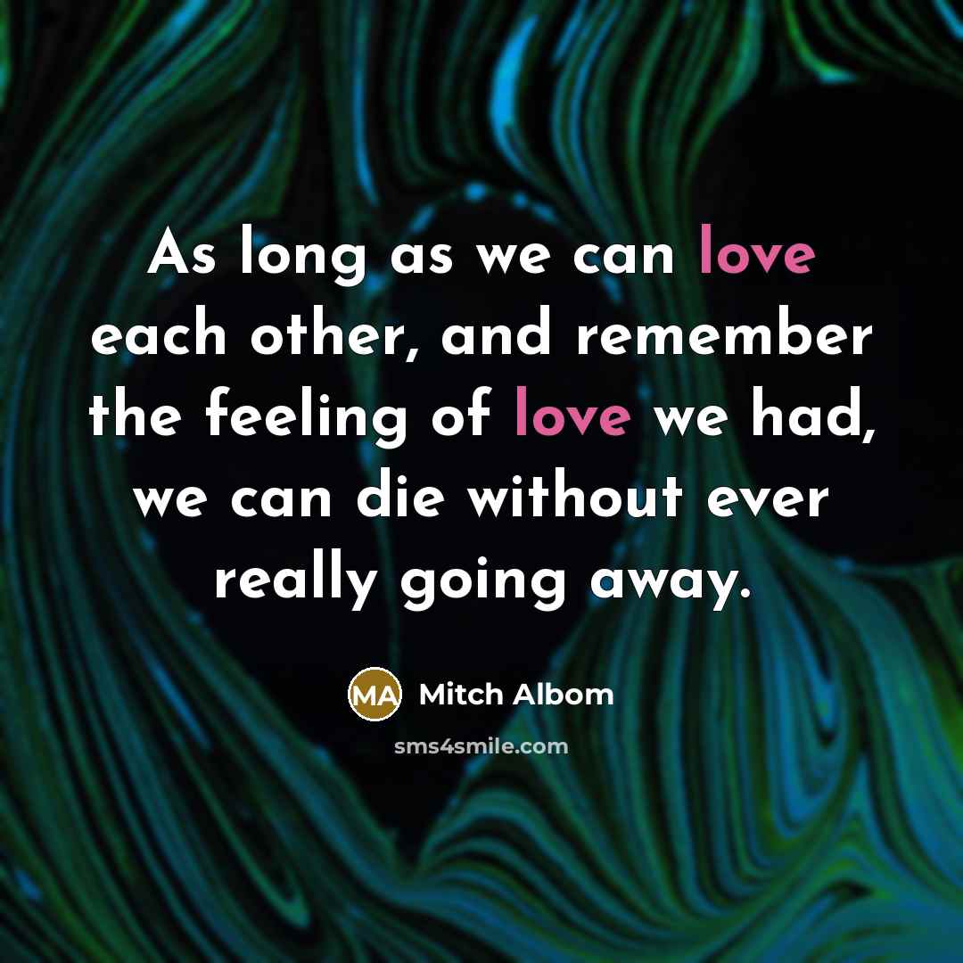 “As long as we can love each other, and remember…” quote by Mitch Albom