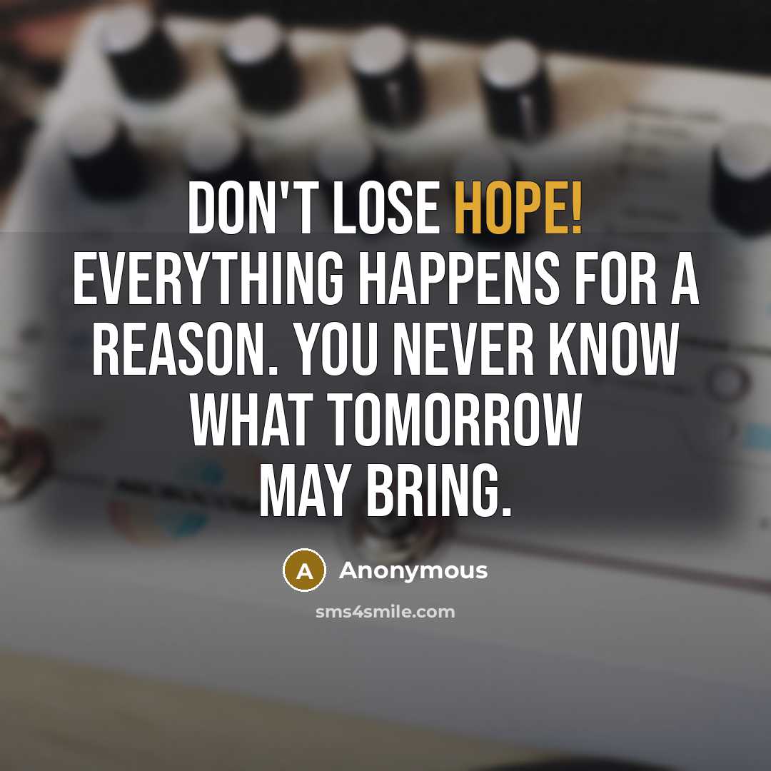 “Don't lose hope! Everything happens for a reason. You never…” quote by Anonymous