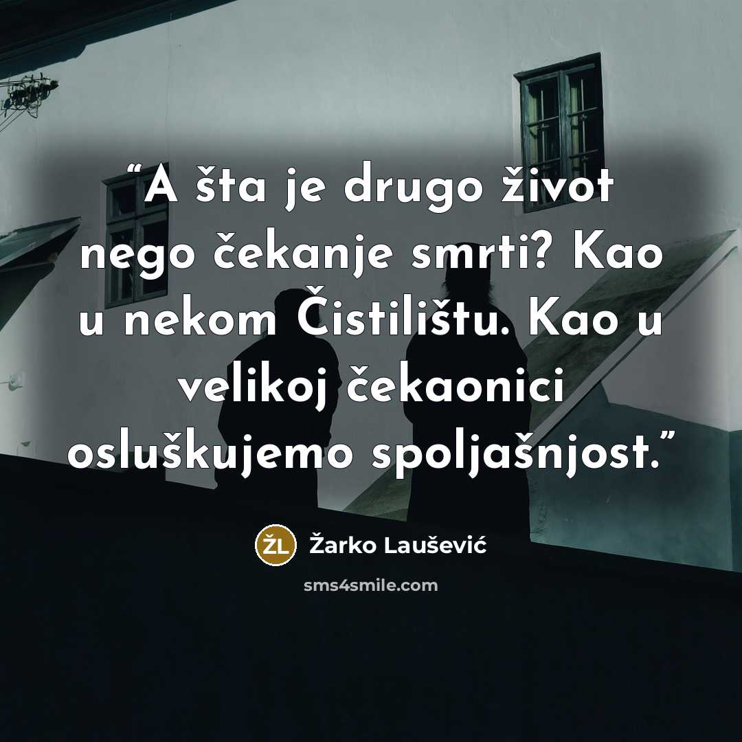 “A šta je drugo život nego čekanje smrti? Kao u nekom Čistilištu. Kao u velikoj čekaonici osluškujemo spoljašnjost.” quote by Žarko Laušević