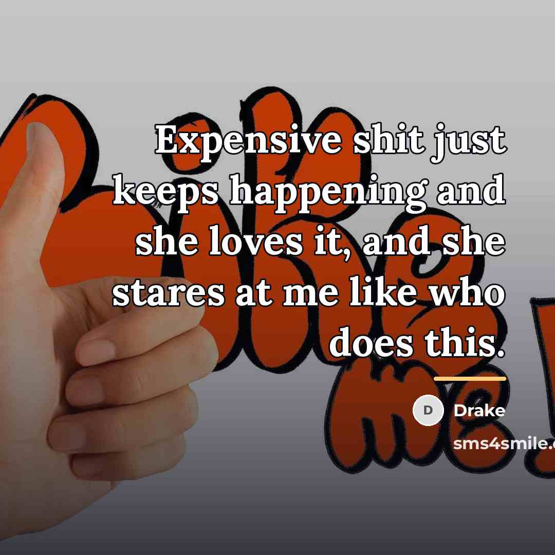 “Expensive shit just keeps happening and she loves it, and…” quote by Drake