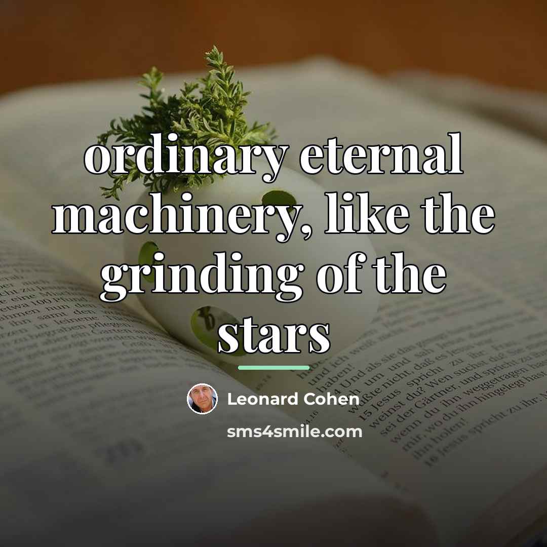 “ordinary eternal machinery, like the grinding of the stars…” quote by Leonard Cohen