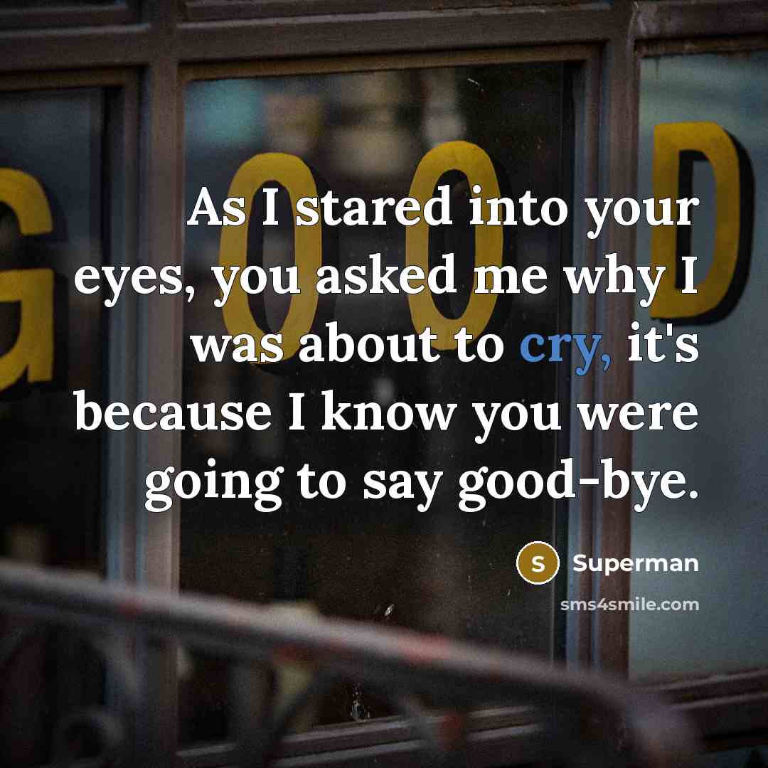 “As I stared into your eyes, you asked me why I was about to cry, it's because I know you were going to say good-bye.” quote by Superman