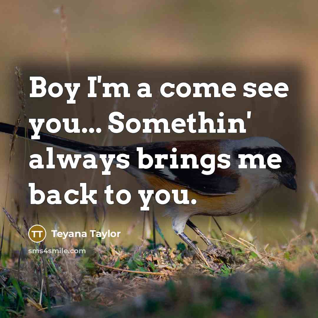 “Boy I'm a come see you... Somethin' always brings me back to you.” quote by Teyana Taylor