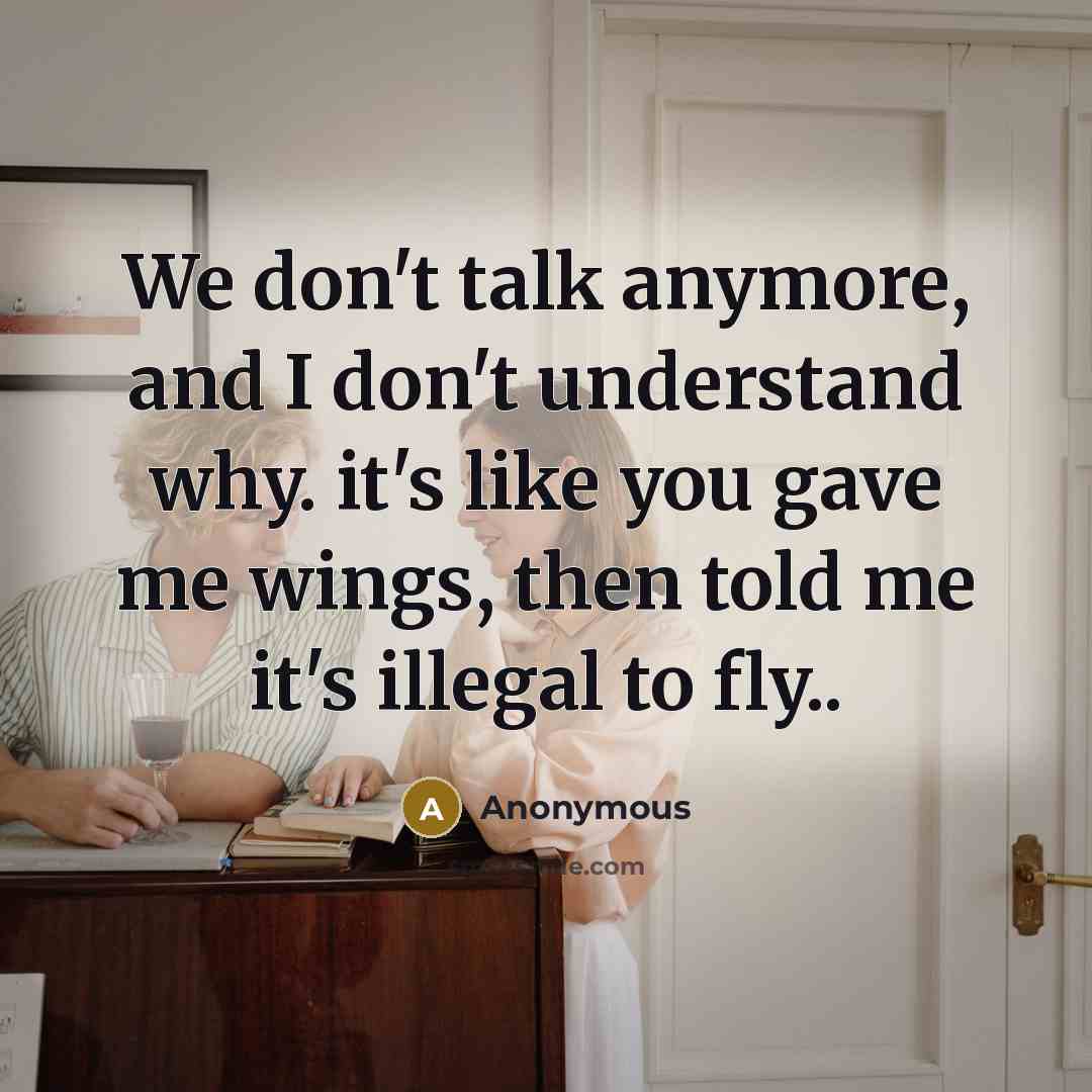 “We don't talk anymore, and I don't understand why. it's like you gave me wings, then told me it's illegal to fly..” quote by Anonymous
