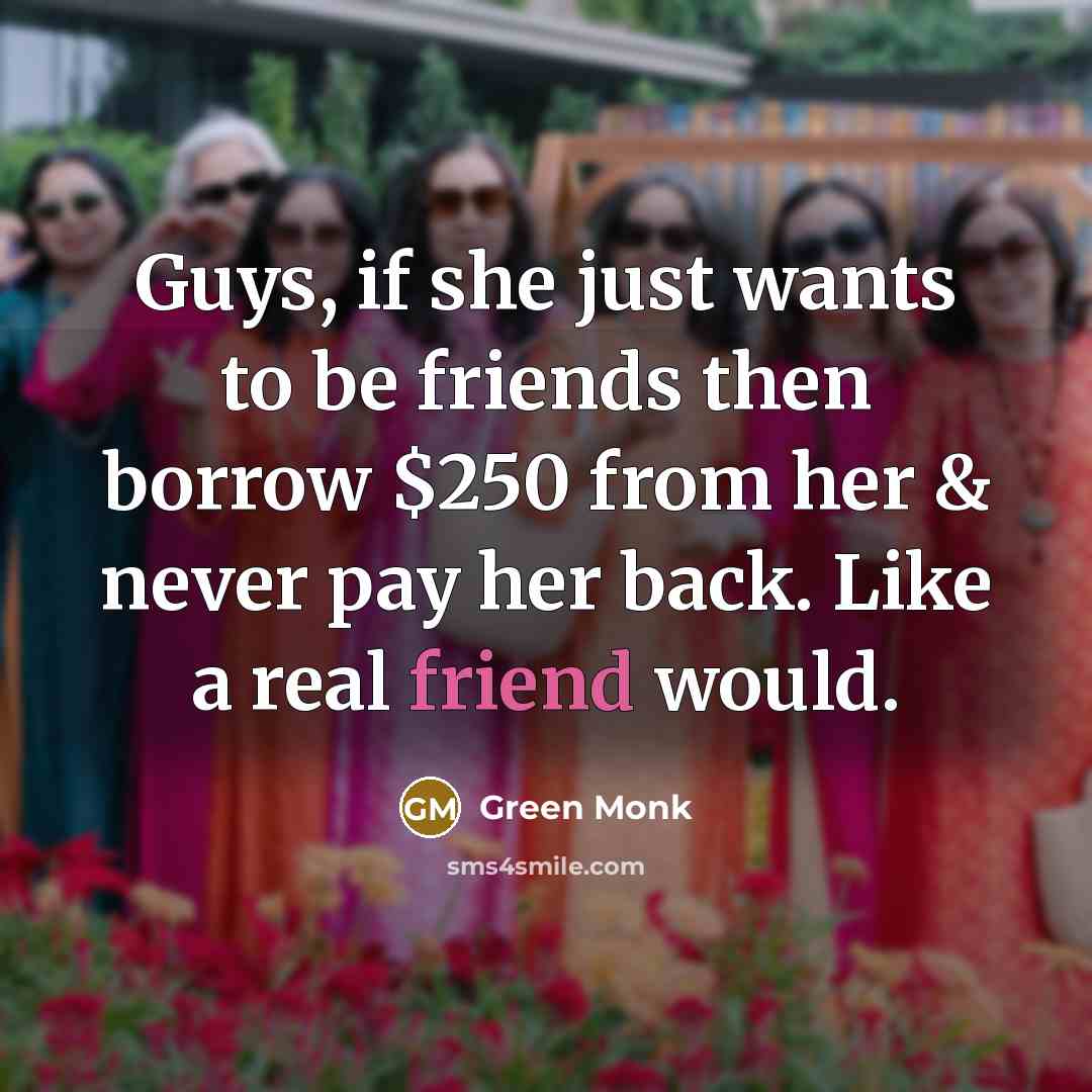 “Guys, if she just wants to be friends then borrow…” quote by Green Monk