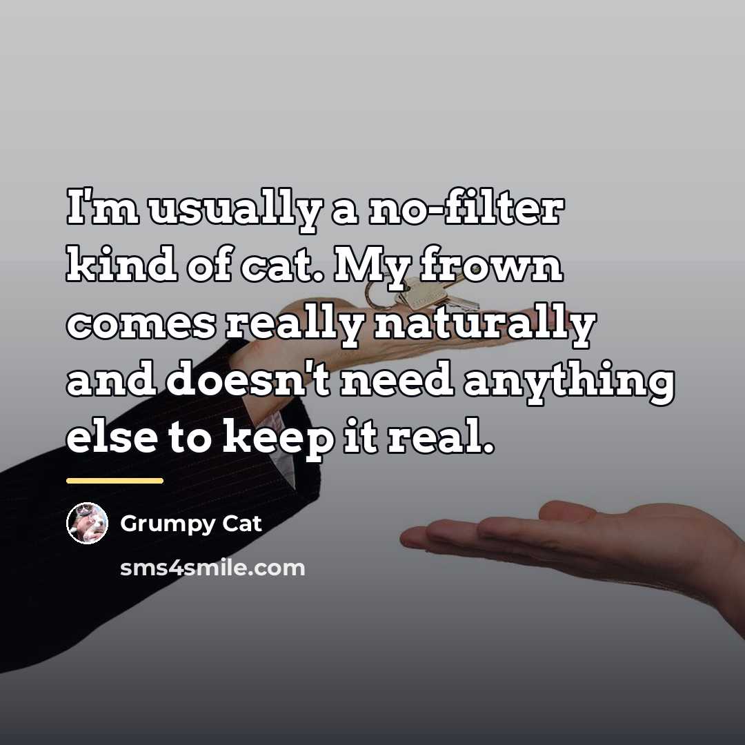 “I'm usually a no-filter kind of cat. My frown comes…” quote by Grumpy Cat