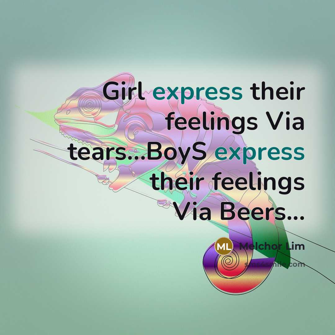 “Girl express their feelings Via tears......BoyS express their feelings Via…” quote by Melchor Lim
