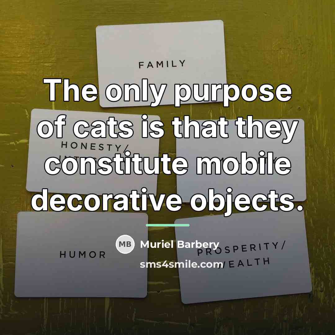 “The only purpose of cats is that they constitute mobile…” quote by Muriel Barbery