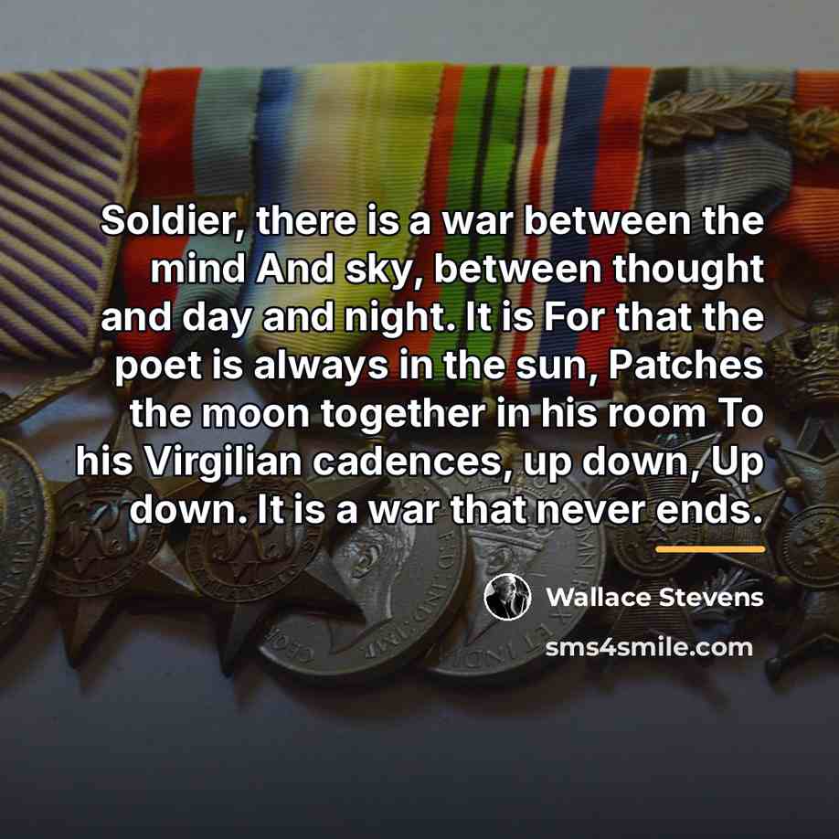 “Soldier, there is a war between the mind And sky,…” quote by Wallace Stevens