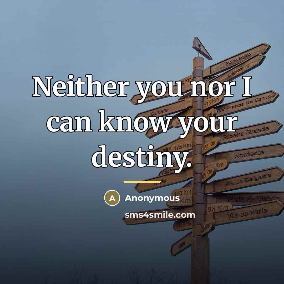 “Neither you nor I can know your destiny.…” quote by Anonymous