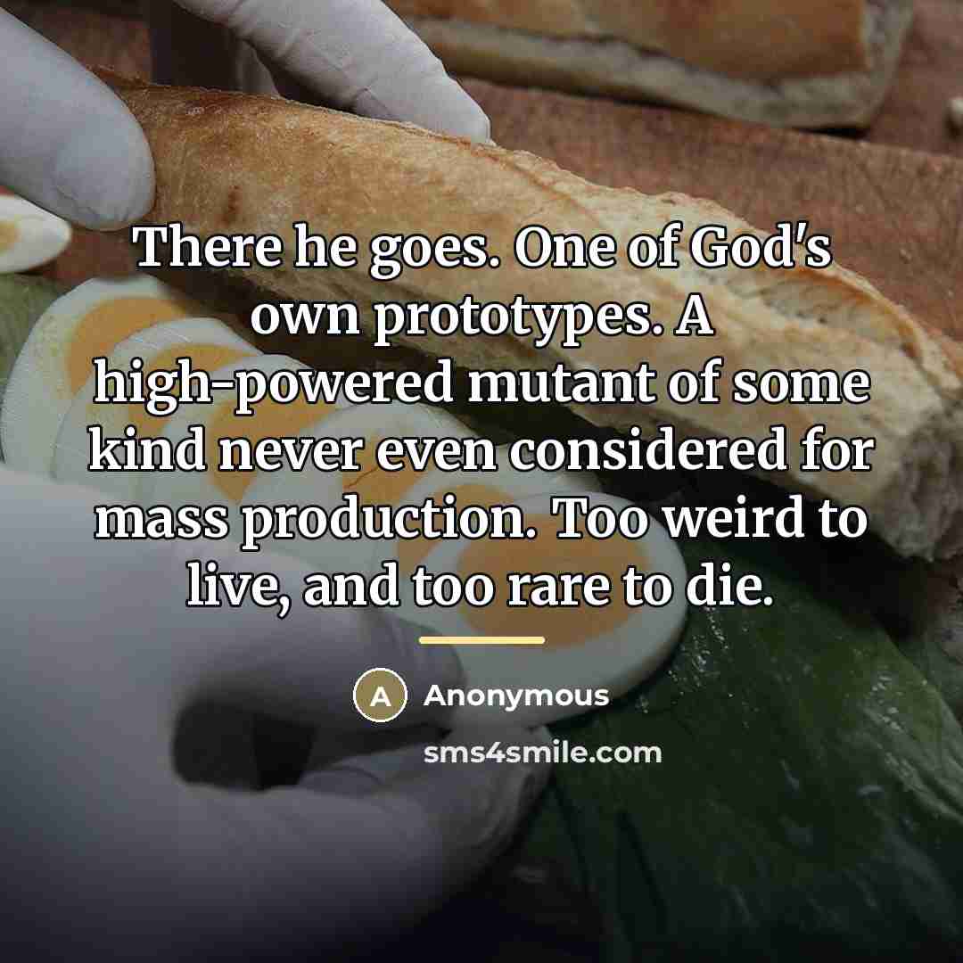“There he goes. One of God's own prototypes. A high-powered…” quote by Anonymous