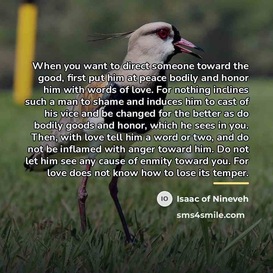 “When you want to direct someone toward the good, first…” quote by Isaac of Nineveh