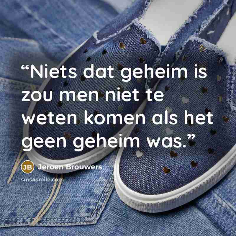 “Niets dat geheim is zou men niet te weten komen als het geen geheim was.” quote by Jeroen Brouwers