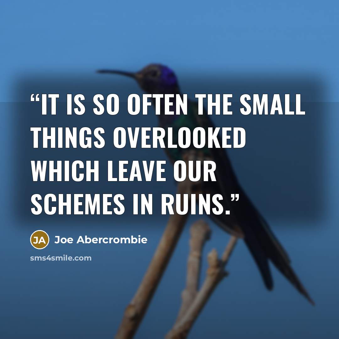 “It is so often the small things overlooked which leave our schemes in ruins.” quote by Joe Abercrombie