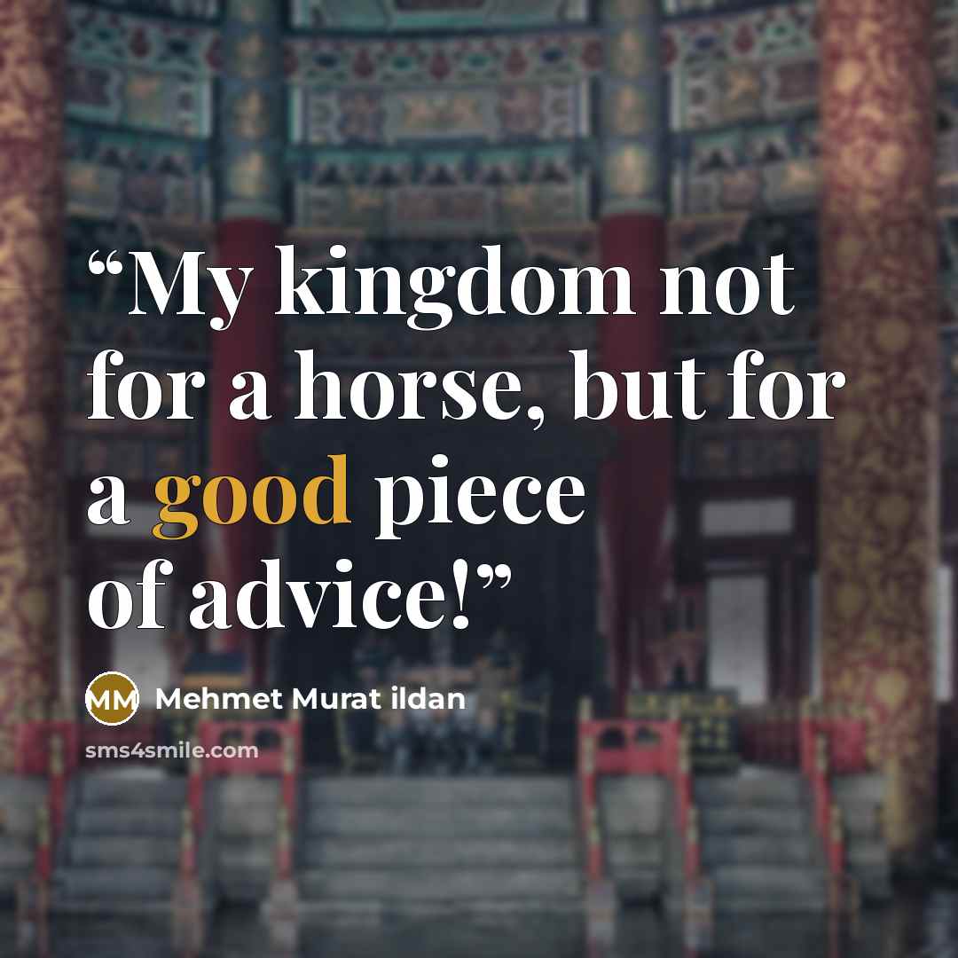 “My kingdom not for a horse, but for a good piece of advice!” quote by Mehmet Murat ildan