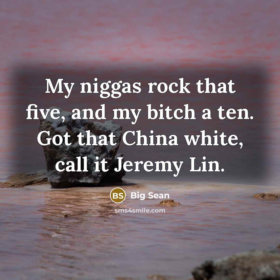 “My niggas rock that five, and my bitch a ten. Got that China white, call it Jeremy Lin.” quote by Big Sean