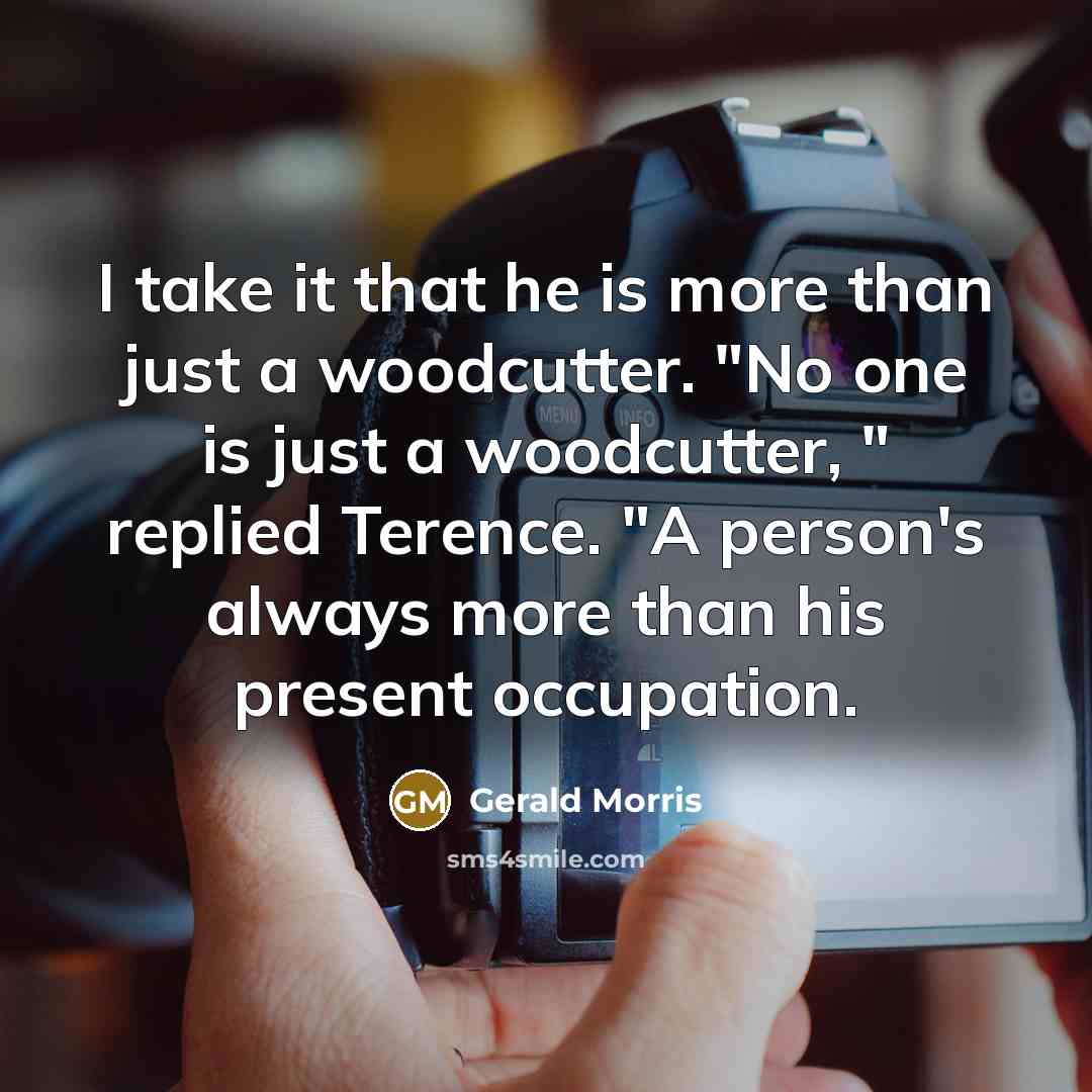 “I take it that he is more than just a woodcutter. "No one is just a woodcutter, " replied Terence. "A person's always more than his present occupation.” quote by Gerald Morris