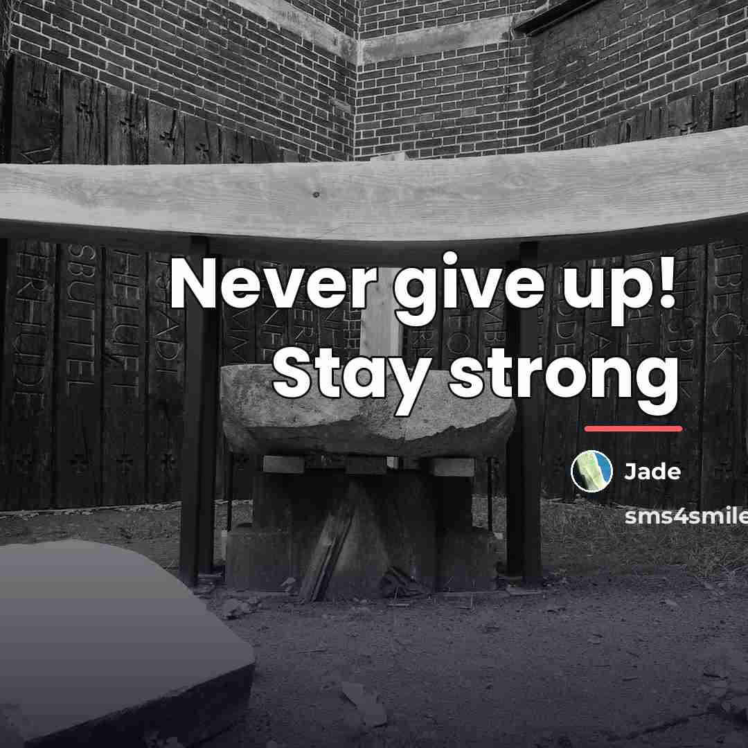 “Never give up! Stay strong…” quote by Jade