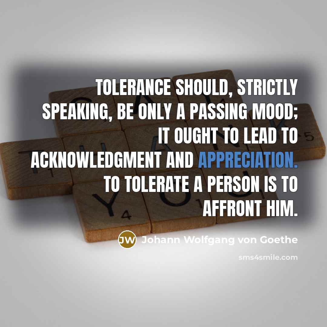 “Tolerance should, strictly speaking, be only a passing mood; it…” quote by Johann Wolfgang von Goethe