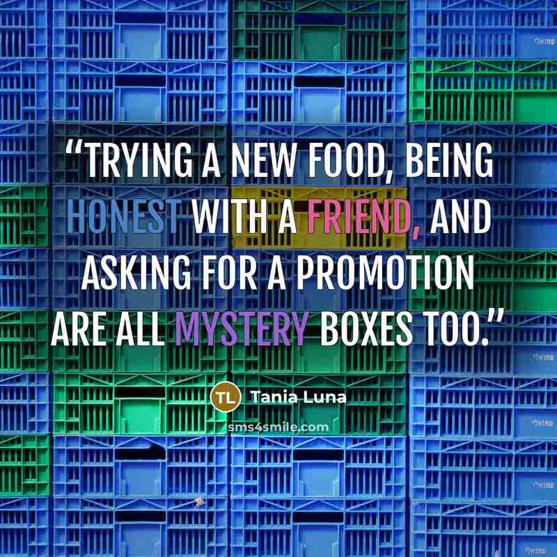 “Trying a new food, being honest with a friend, and asking for a promotion are all mystery boxes too.” quote by Tania Luna