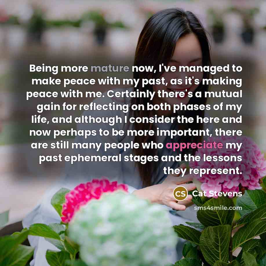 “Being more mature now, I've managed to make peace with…” quote by Cat Stevens