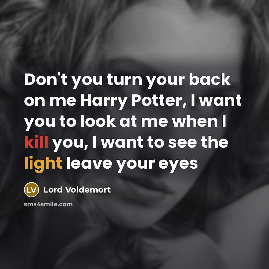 “Don't you turn your back on me Harry Potter, I want you to look at me when I kill you, I want to see the light leave your eyes” quote by Lord Voldemort