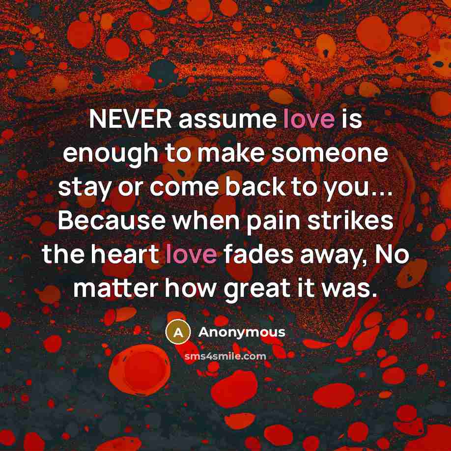 “NEVER assume love is enough to make someone stay or…” quote by Anonymous