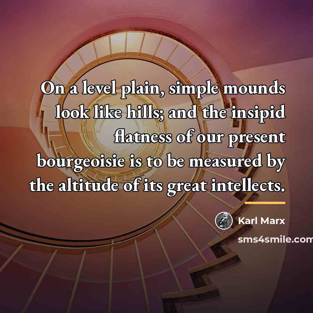 “On a level plain, simple mounds look like hills; and…” quote by Karl Marx