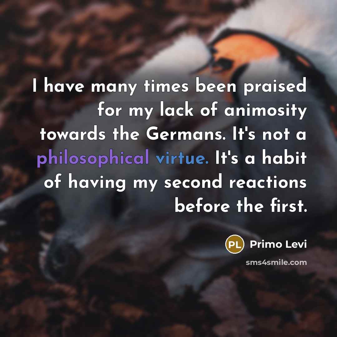 “I have many times been praised for my lack of…” quote by Primo Levi