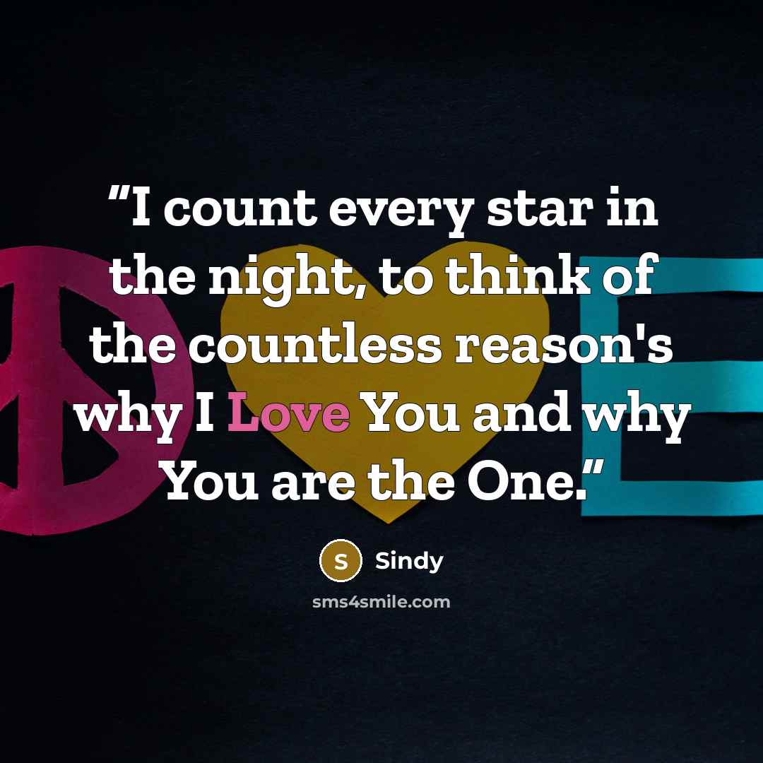 “I count every star in the night, to think of the countless reason's why I Love You and why You are the One.” quote by Sindy