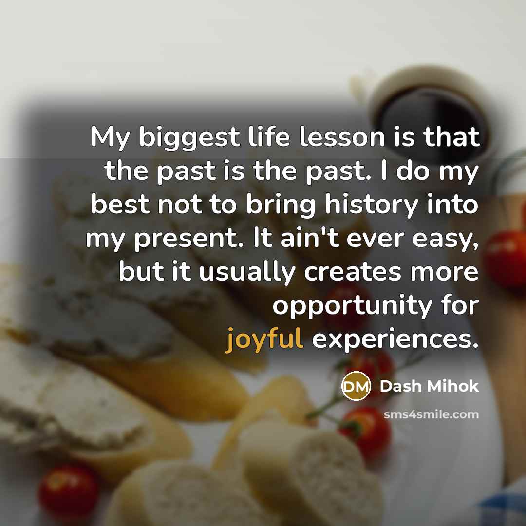 “My biggest life lesson is that the past is the…” quote by Dash Mihok