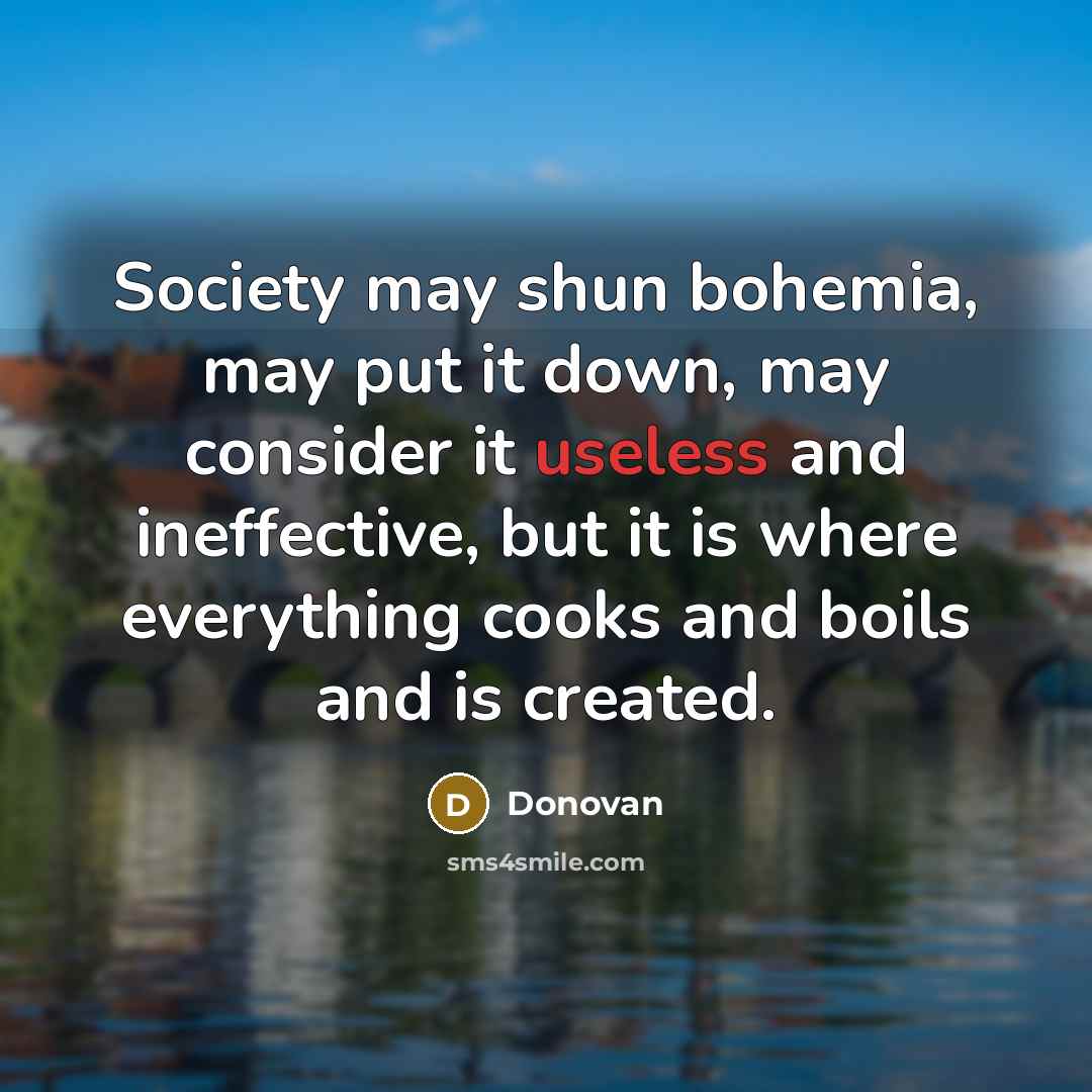 “Society may shun bohemia, may put it down, may consider…” quote by Donovan