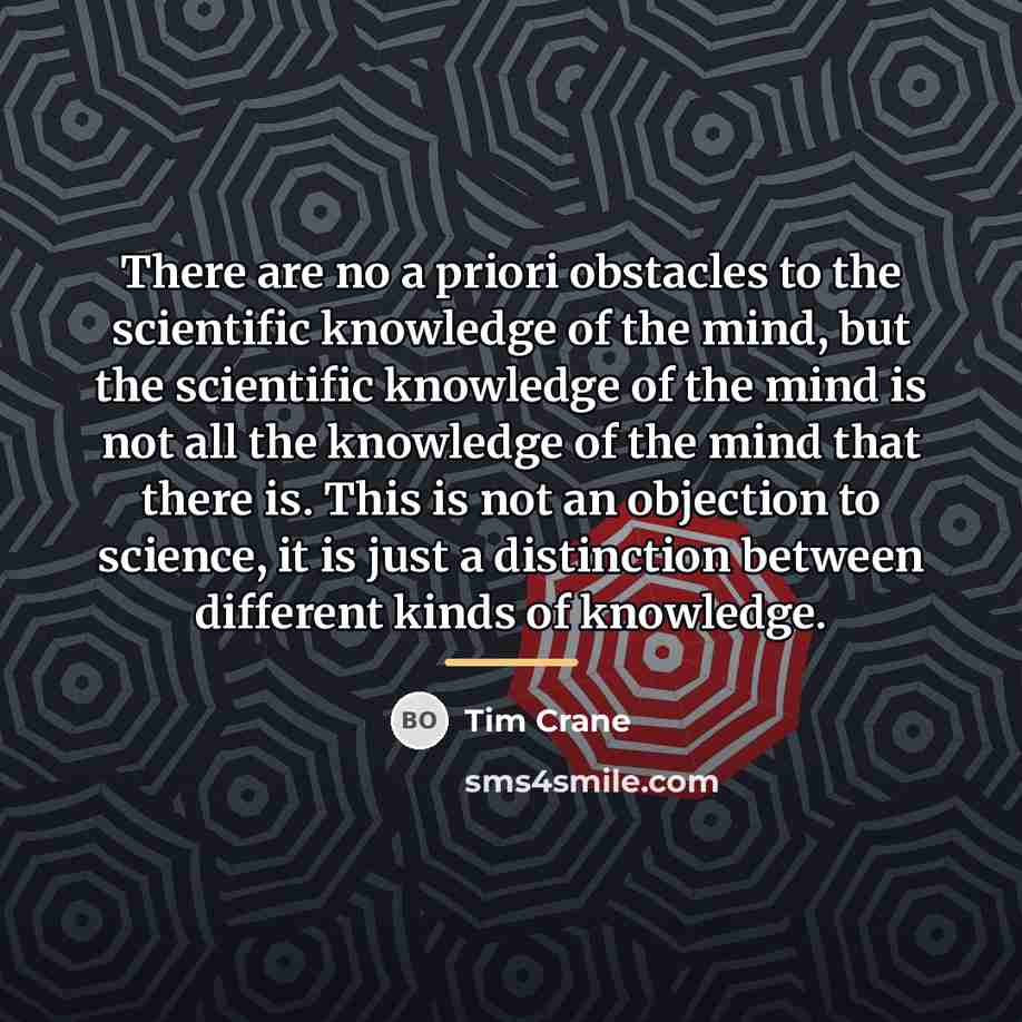 “There are no a priori obstacles to the scientific knowledge…” quote by Tim Crane