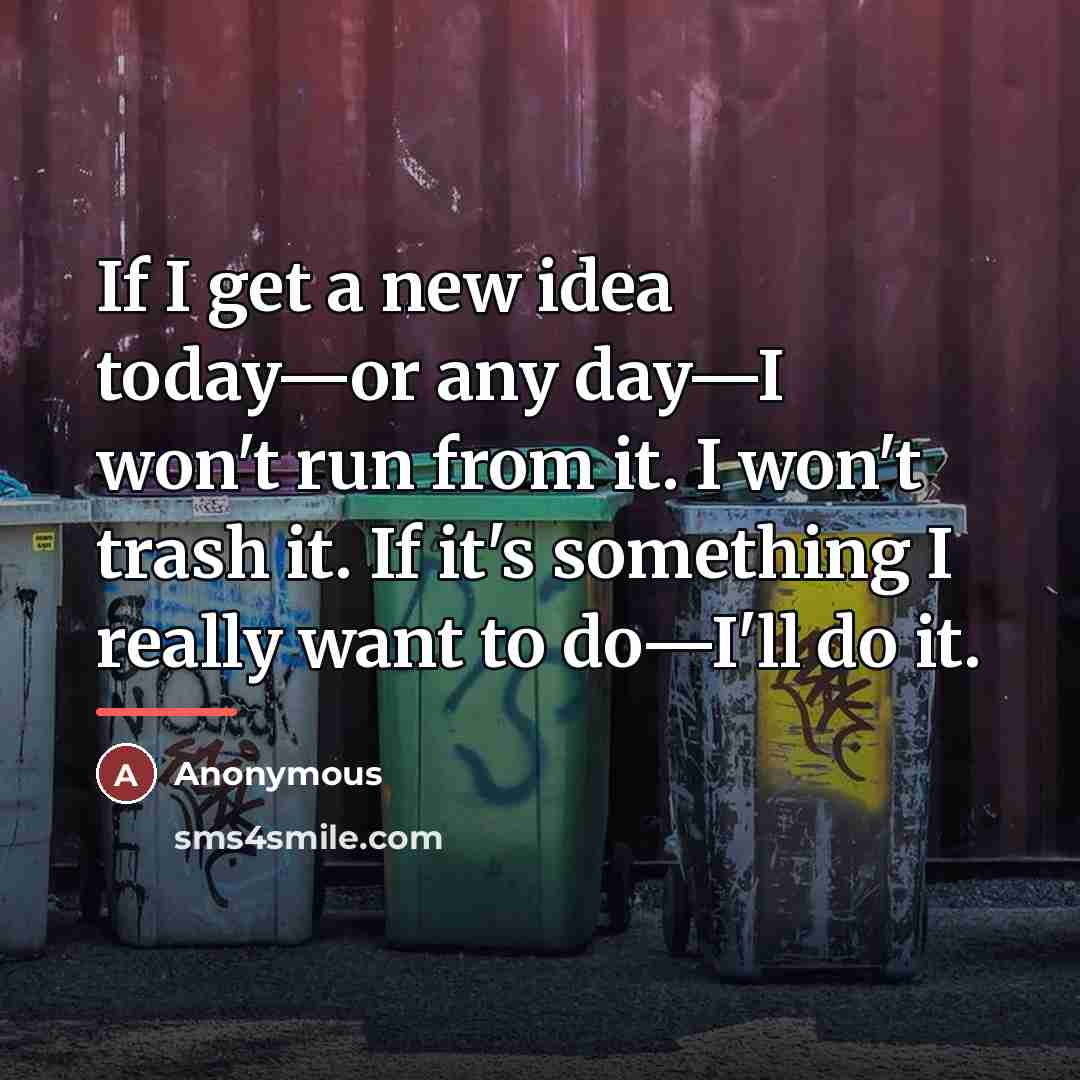 “If I get a new idea today—or any day—I won't…” quote by Anonymous