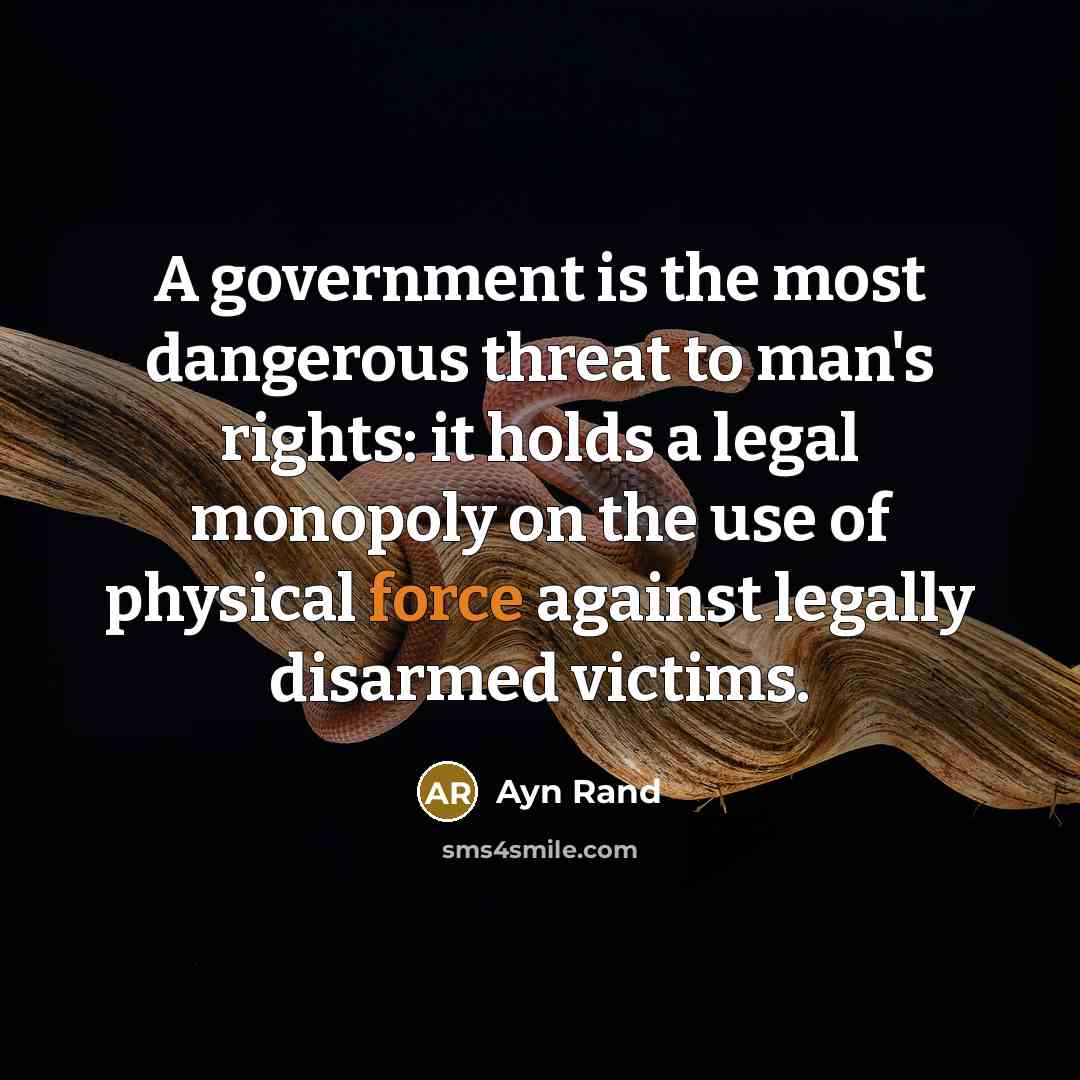 “A government is the most dangerous threat to man's rights:…” quote by Ayn Rand