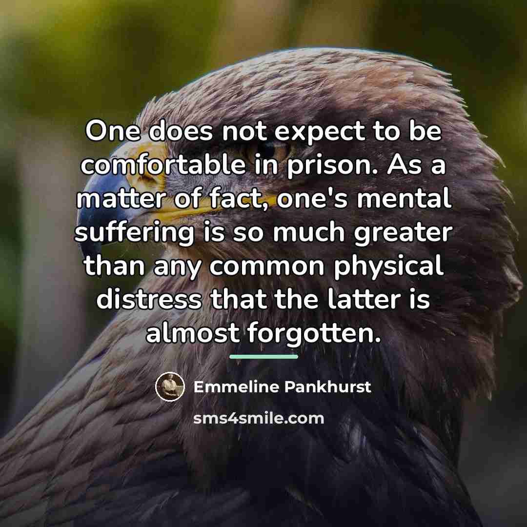 “One does not expect to be comfortable in prison. As…” quote by Emmeline Pankhurst