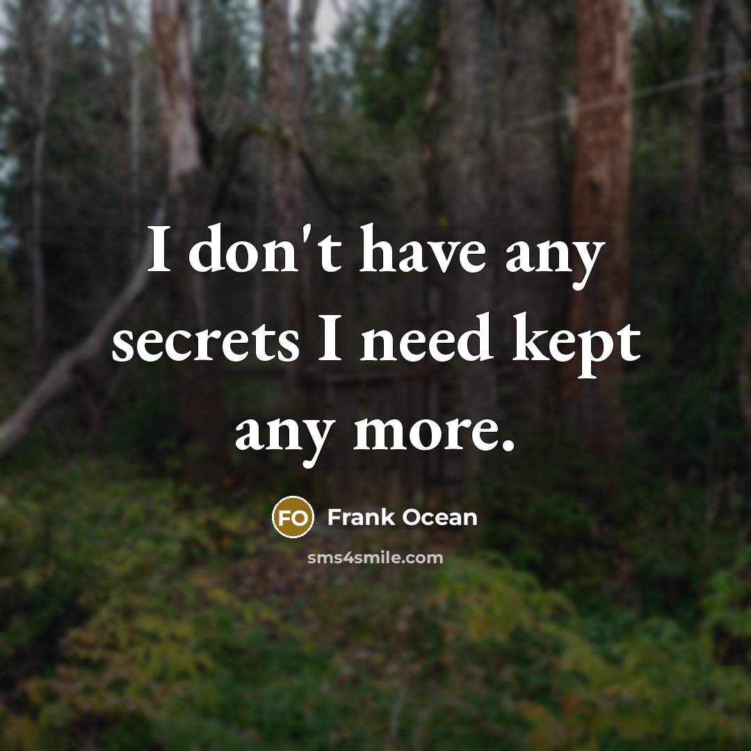 “I don't have any secrets I need kept any more.” quote by Frank Ocean