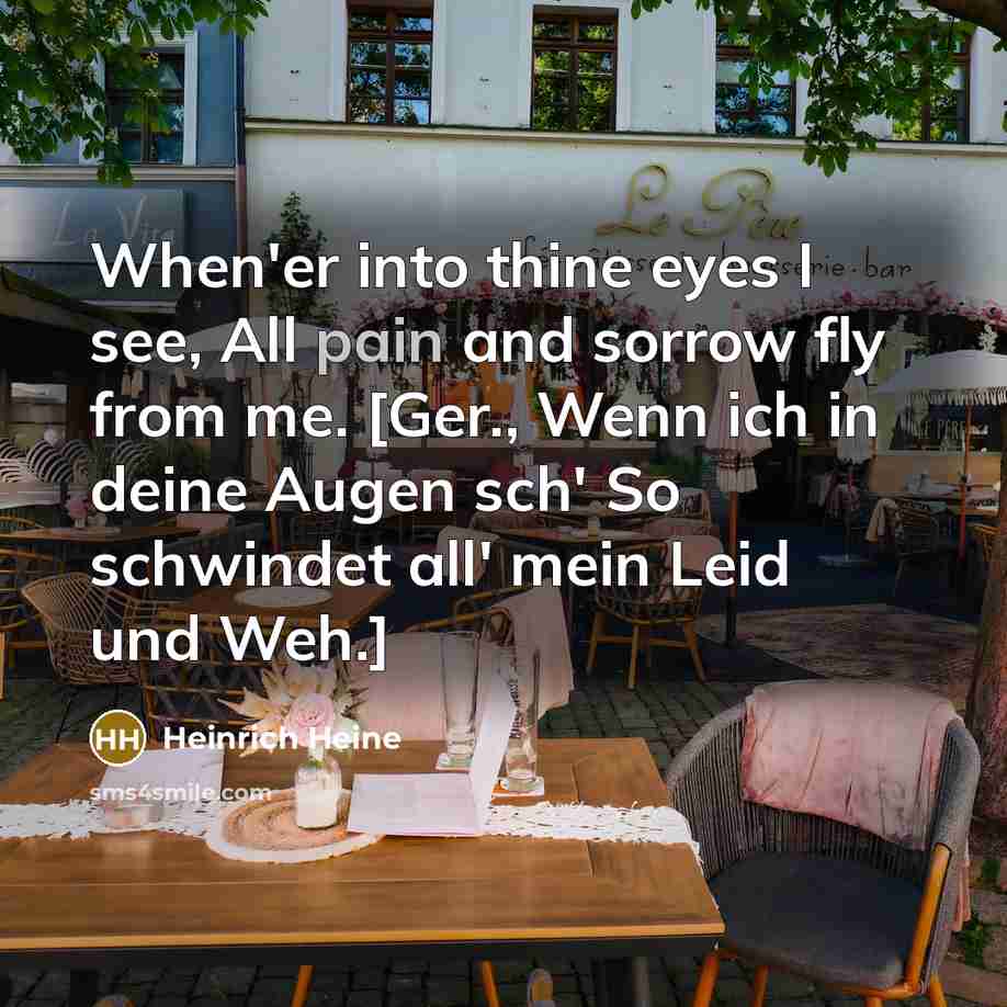 “When'er into thine eyes I see, All pain and sorrow…” quote by Heinrich Heine