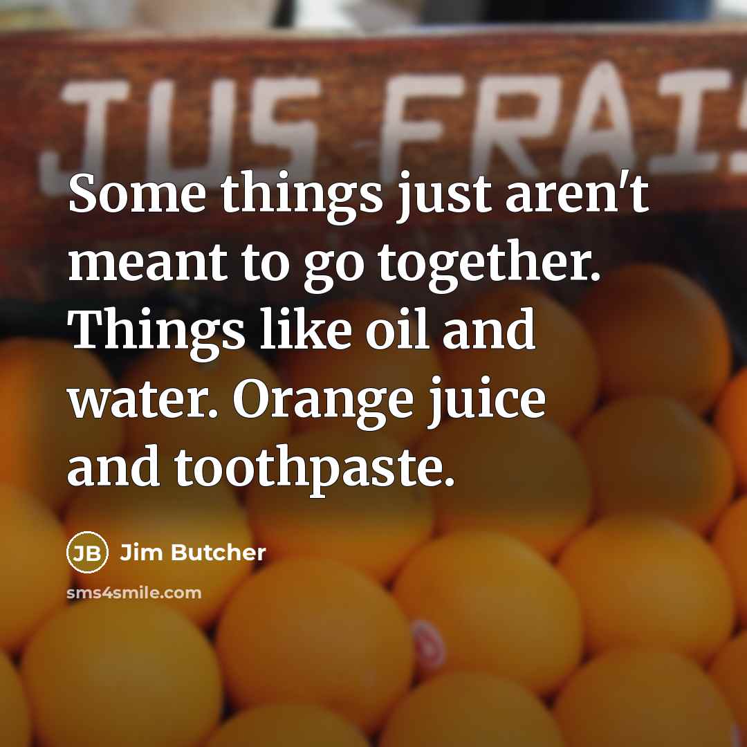 “Some things just aren't meant to go together. Things like…” quote by Jim Butcher