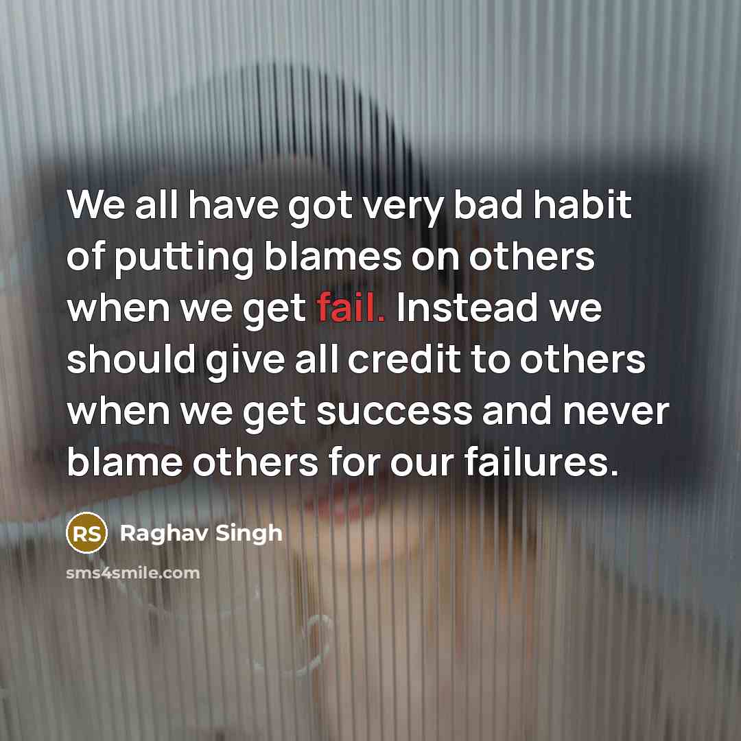 “We all have got very bad habit of putting blames…” quote by Raghav Singh