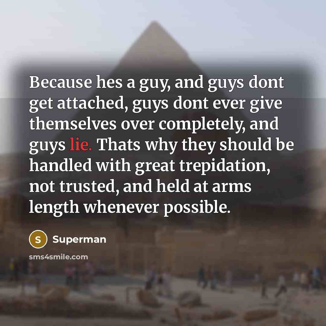 “Because hes a guy, and guys dont get attached, guys…” quote by Superman