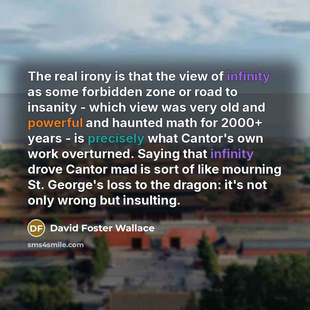 “The real irony is that the view of infinity as…” quote by David Foster Wallace