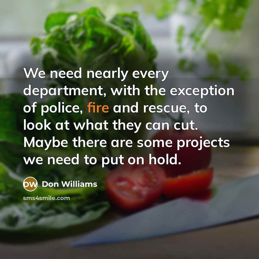 “We need nearly every department, with the exception of police,…” quote by Don Williams