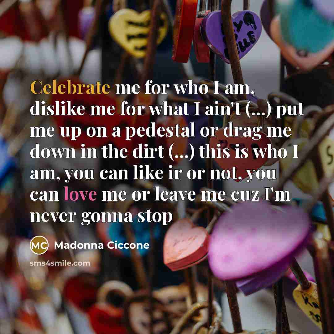 “Celebrate me for who I am, dislike me for what…” quote by Madonna Ciccone