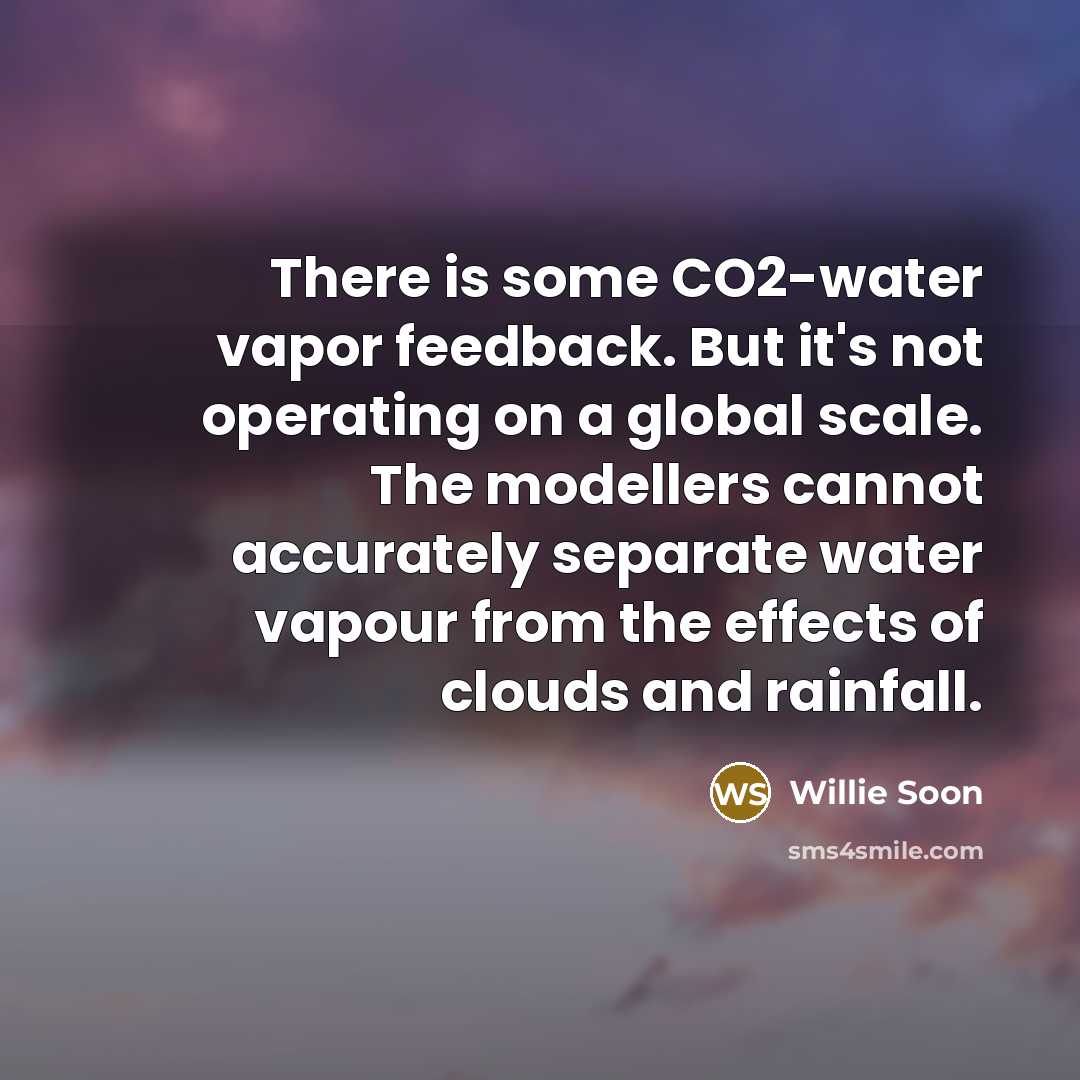 “There is some CO2-water vapor feedback. But it's not operating on a global scale. The modellers cannot accurately separate water vapour from the effects of clouds and rainfall.” quote by Willie Soon