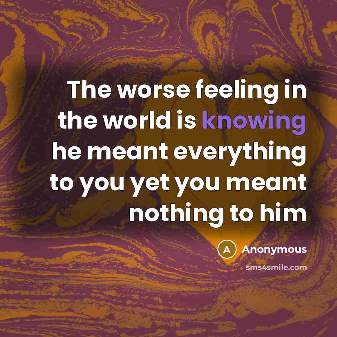 “The worse feeling in the world is knowing he meant…” quote by Anonymous