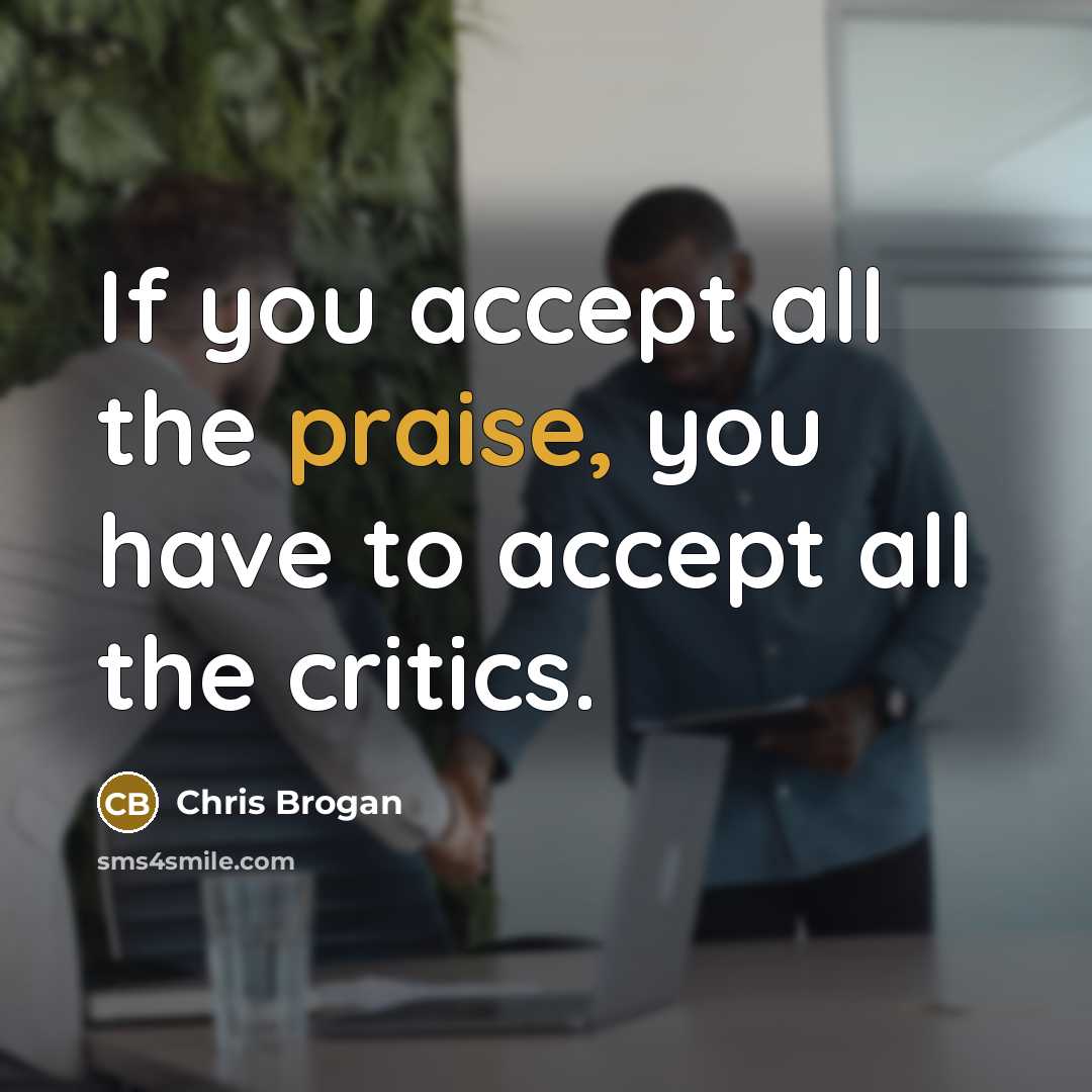 “If you accept all the praise, you have to accept…” quote by Chris Brogan