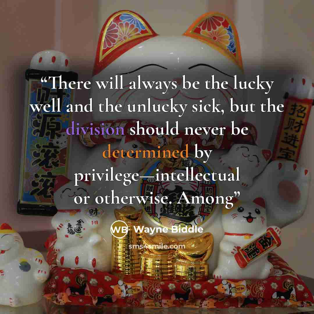 “There will always be the lucky well and the unlucky sick, but the division should never be determined by privilege—intellectual or otherwise. Among” quote by Wayne Biddle