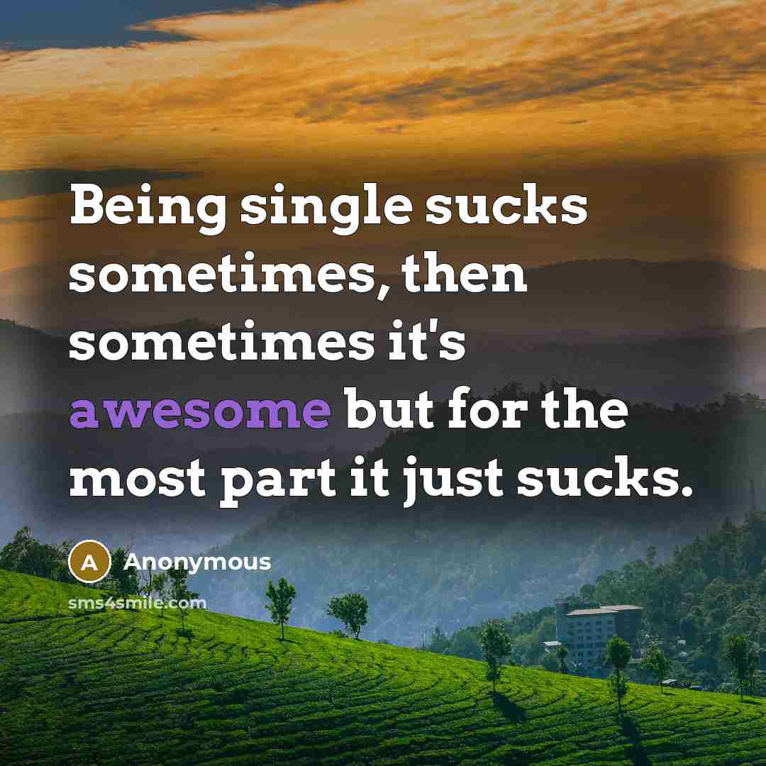 “Being single sucks sometimes, then sometimes it's awesome but for the most part it just sucks.” quote by Anonymous